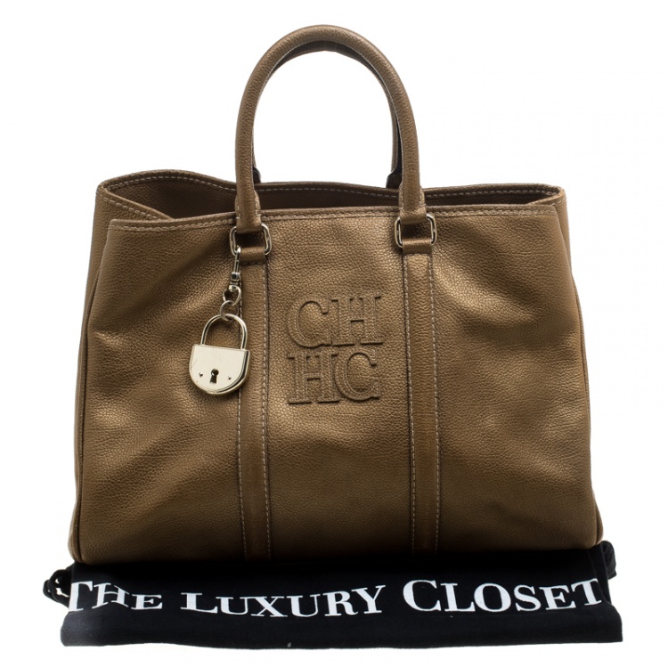 Pre Owned Carolina Herrera Gold Leather Matteo Tote