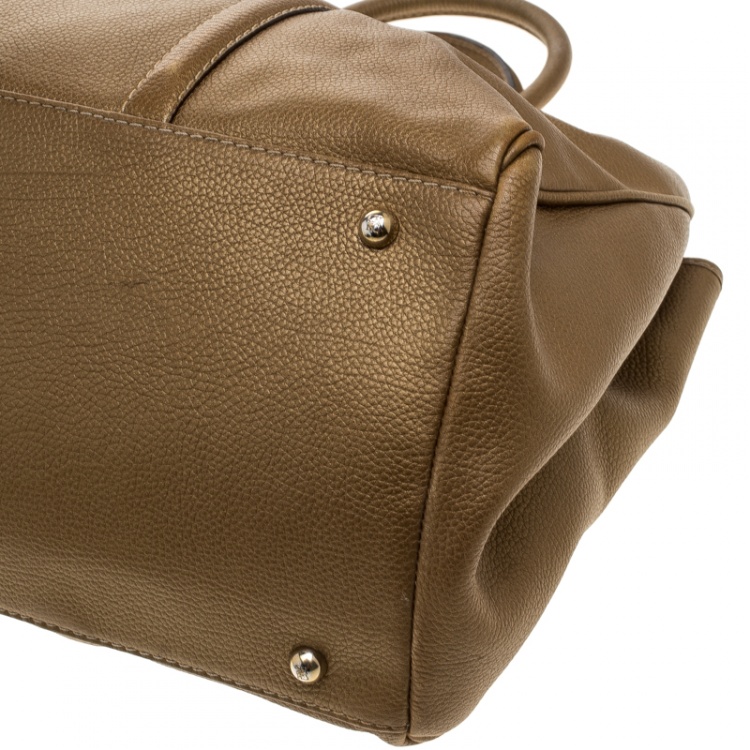 Pre Owned Carolina Herrera Gold Leather Matteo Tote