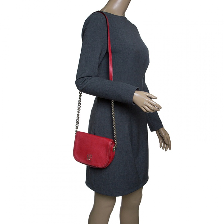 Pre Owned Carolina Herrera Red Leather New Baltazar Shoulder Bag