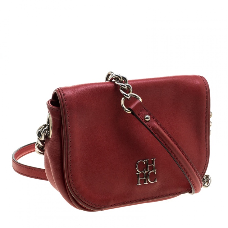 Pre Owned Carolina Herrera Red Leather New Baltazar Shoulder Bag
