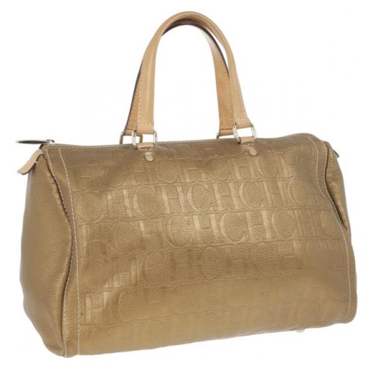 Pre Owned Carolina Herrera Bronze Leather Andy Boston Bag