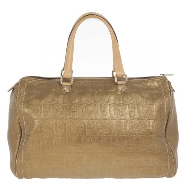 Pre Owned Carolina Herrera Bronze Leather Andy Boston Bag