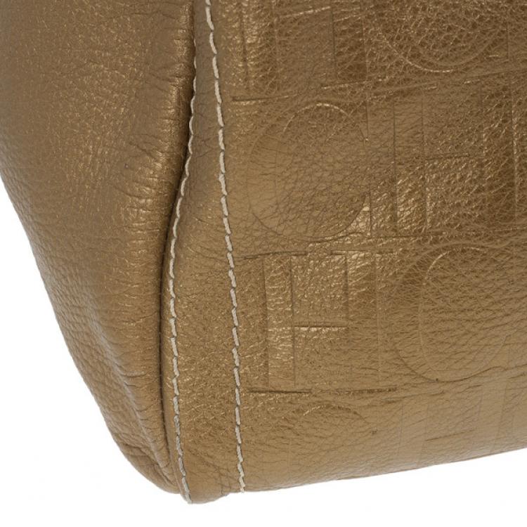 Pre Owned Carolina Herrera Bronze Leather Andy Boston Bag