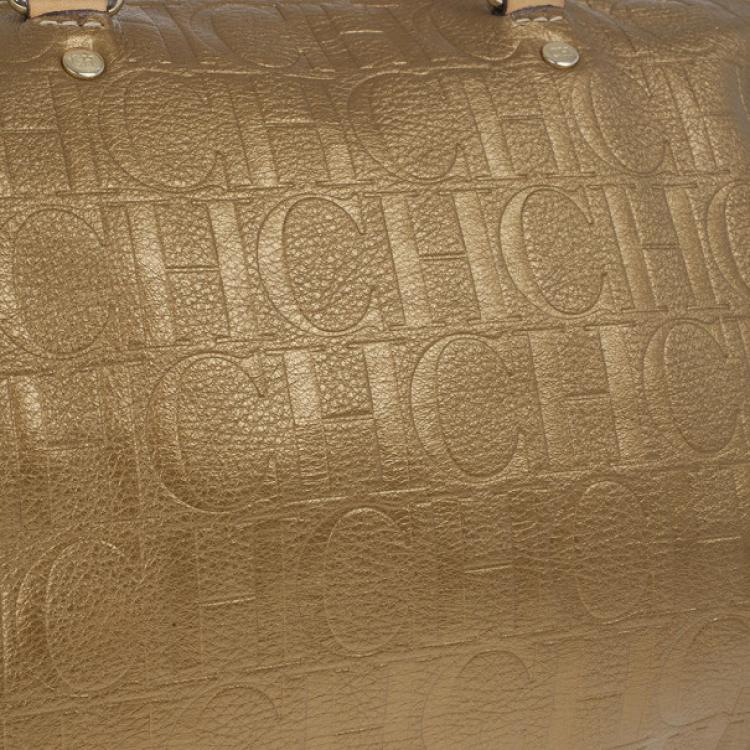 Pre Owned Carolina Herrera Bronze Leather Andy Boston Bag