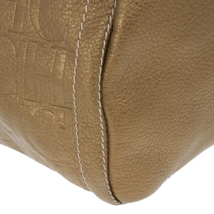 Pre Owned Carolina Herrera Bronze Leather Andy Boston Bag