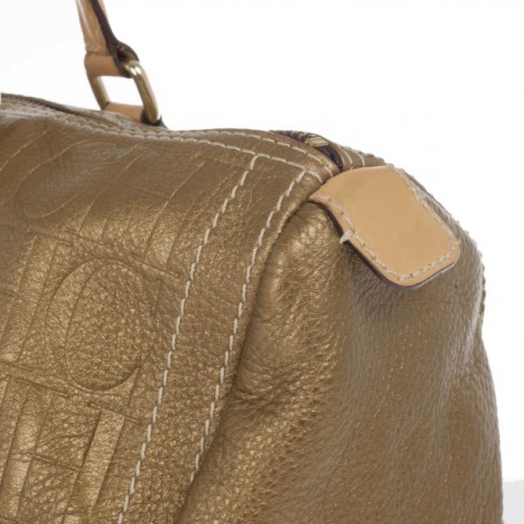 Pre Owned Carolina Herrera Bronze Leather Andy Boston Bag