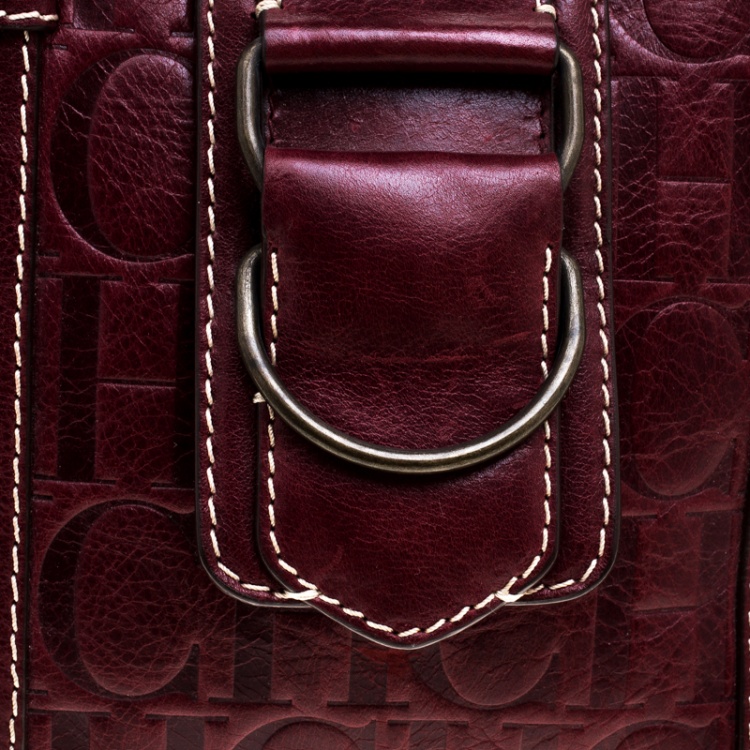 مملوكة مسبقًا Carolina Herrera Dark Red Monogram Leather Bow Satchel