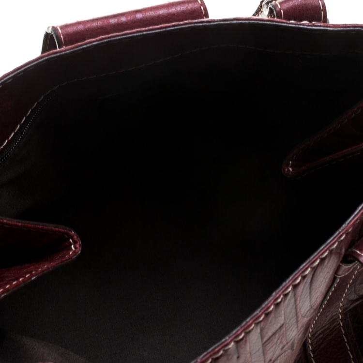 مملوكة مسبقًا Carolina Herrera Dark Red Monogram Leather Bow Satchel