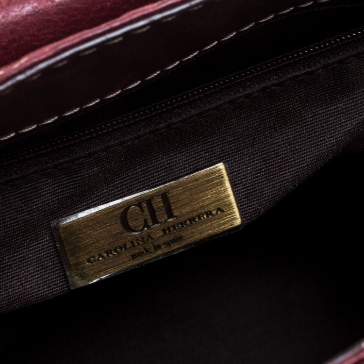 مملوكة مسبقًا Carolina Herrera Dark Red Monogram Leather Bow Satchel