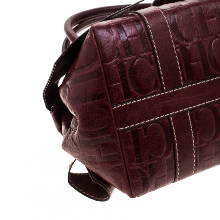 مملوكة مسبقًا Carolina Herrera Dark Red Monogram Leather Bow Satchel