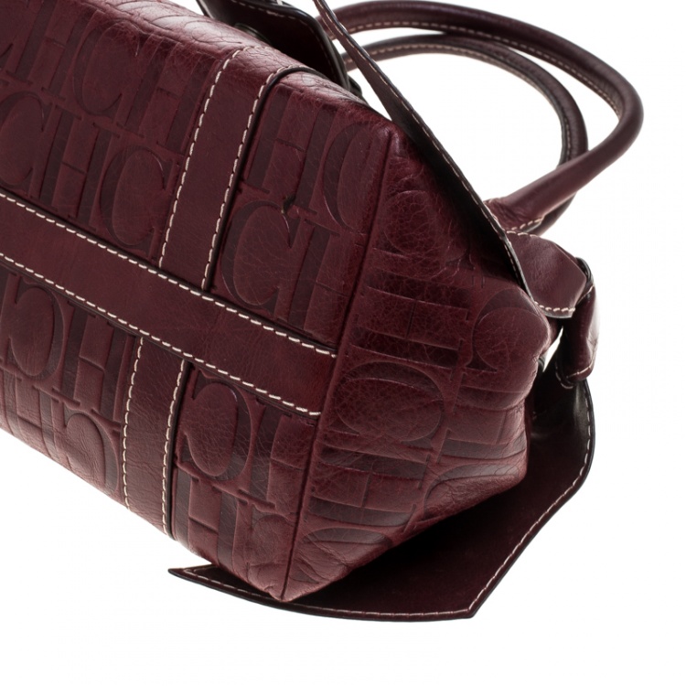 مملوكة مسبقًا Carolina Herrera Dark Red Monogram Leather Bow Satchel