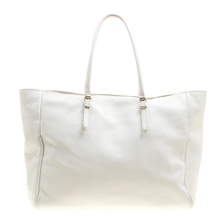 Pre Owned Carolina Herrera White Leather Shopper Tote