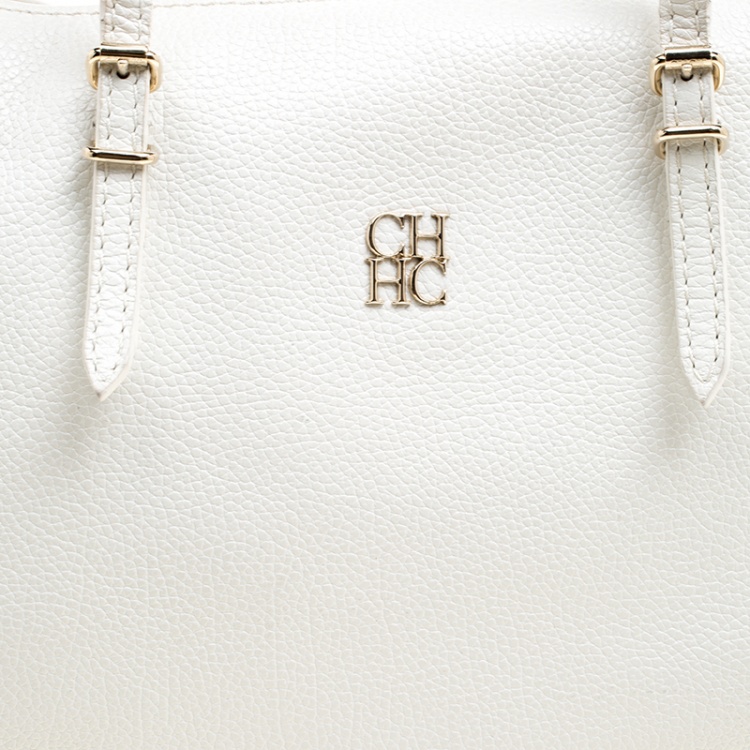 Pre Owned Carolina Herrera White Leather Shopper Tote
