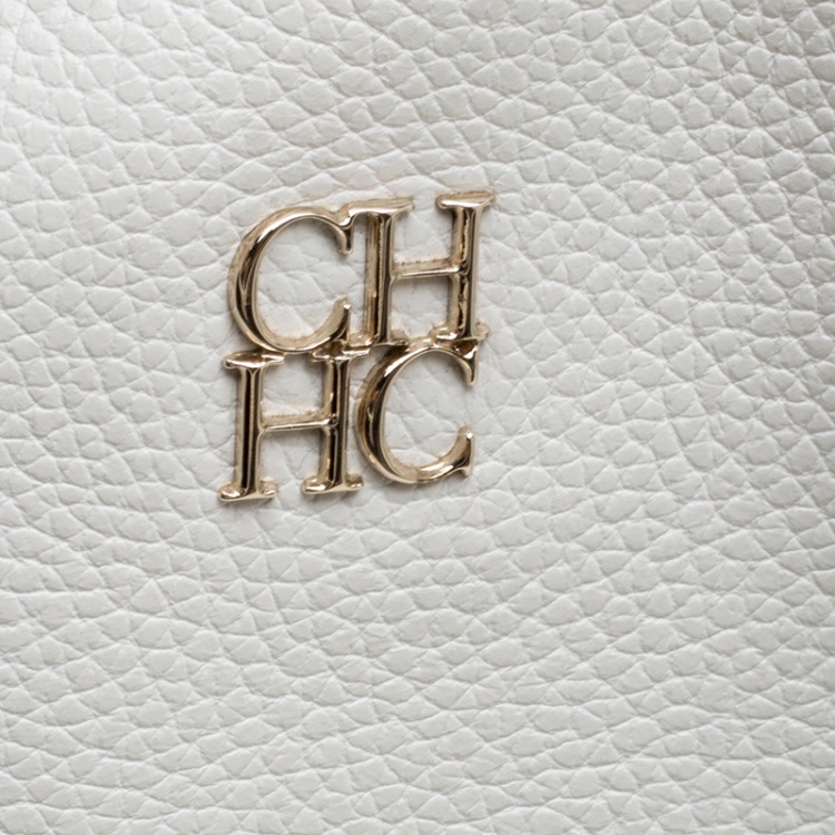Pre Owned Carolina Herrera White Leather Shopper Tote