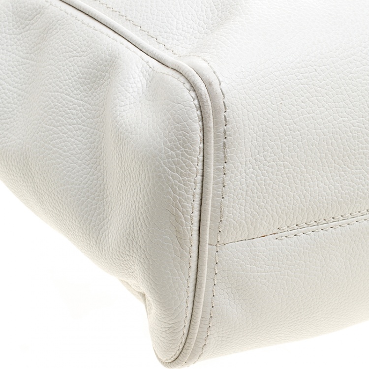 Pre Owned Carolina Herrera White Leather Shopper Tote