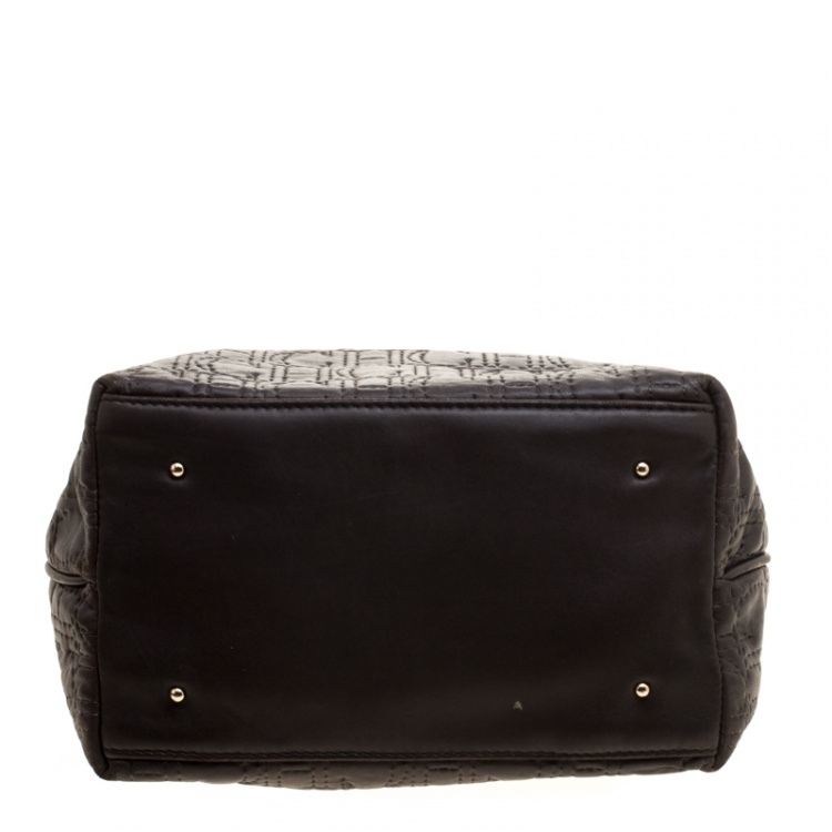 Pre Owned Carolina Herrera Black Monogram Embossed Leather Tote