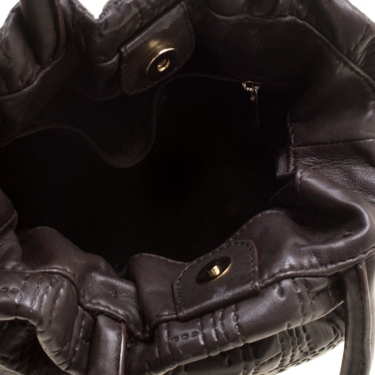 Pre Owned Carolina Herrera Black Monogram Embossed Leather Tote