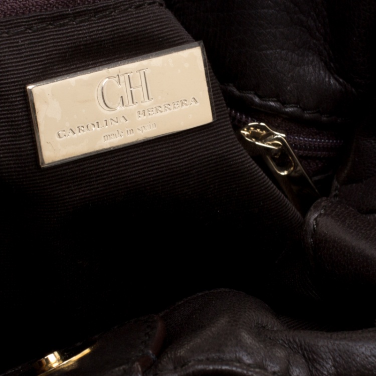 Pre Owned Carolina Herrera Black Monogram Embossed Leather Tote