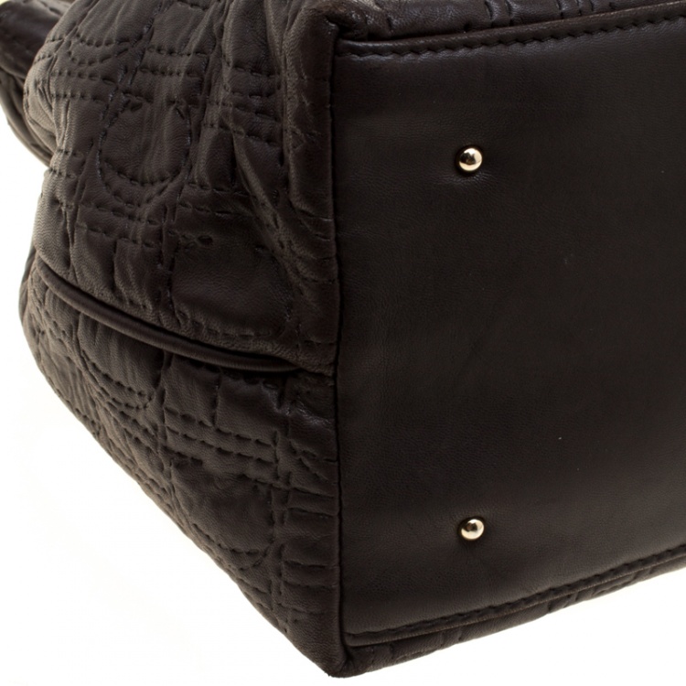 Pre Owned Carolina Herrera Black Monogram Embossed Leather Tote