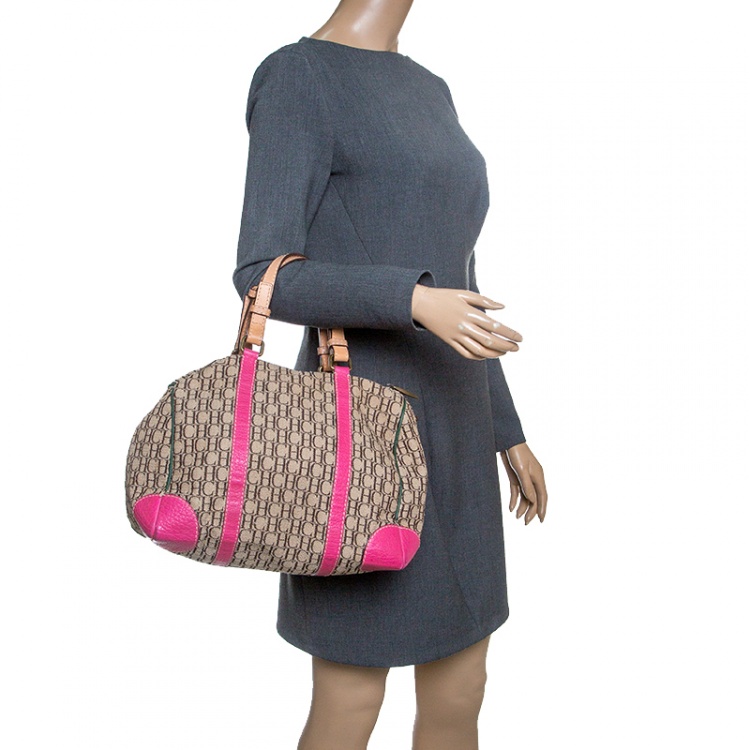 Pre Owned Carolina Herrera Multicolor Monogram Canvas and Leather Andy Boston Bag