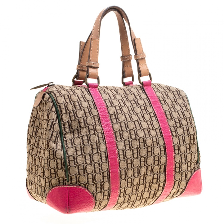 Pre Owned Carolina Herrera Multicolor Monogram Canvas and Leather Andy Boston Bag