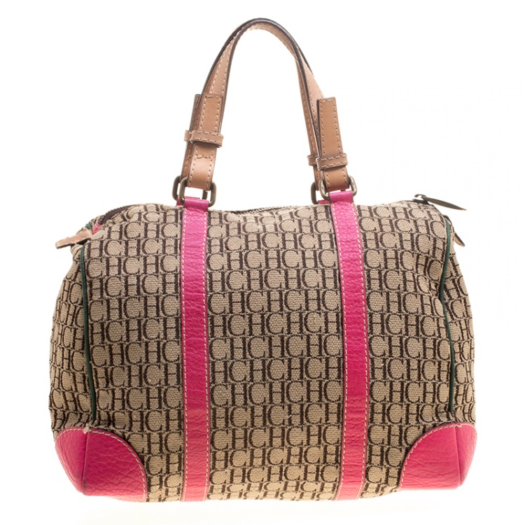 Pre Owned Carolina Herrera Multicolor Monogram Canvas and Leather Andy Boston Bag