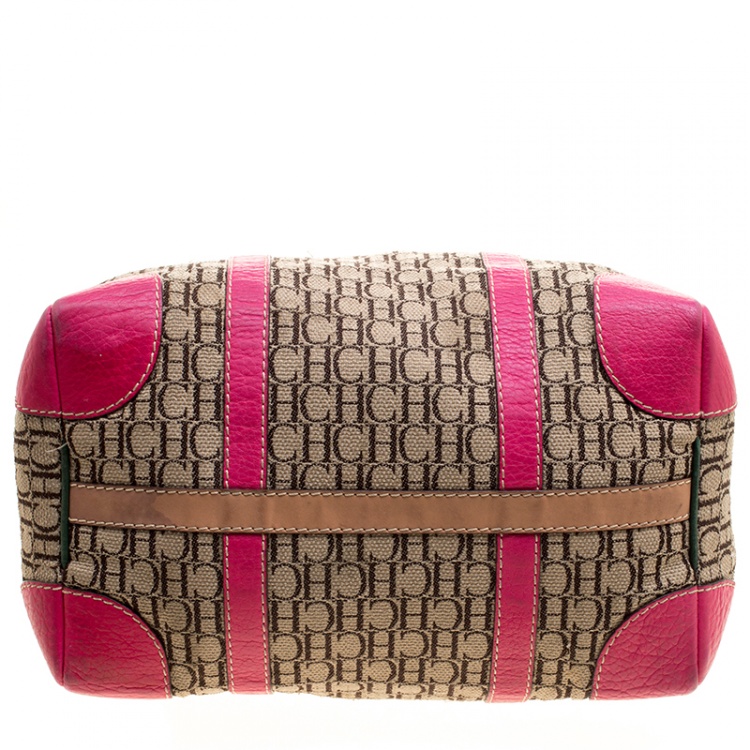 Pre Owned Carolina Herrera Multicolor Monogram Canvas and Leather Andy Boston Bag