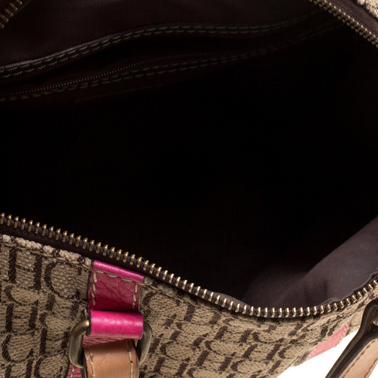 Pre Owned Carolina Herrera Multicolor Monogram Canvas and Leather Andy Boston Bag