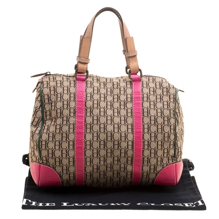 Pre Owned Carolina Herrera Multicolor Monogram Canvas and Leather Andy Boston Bag