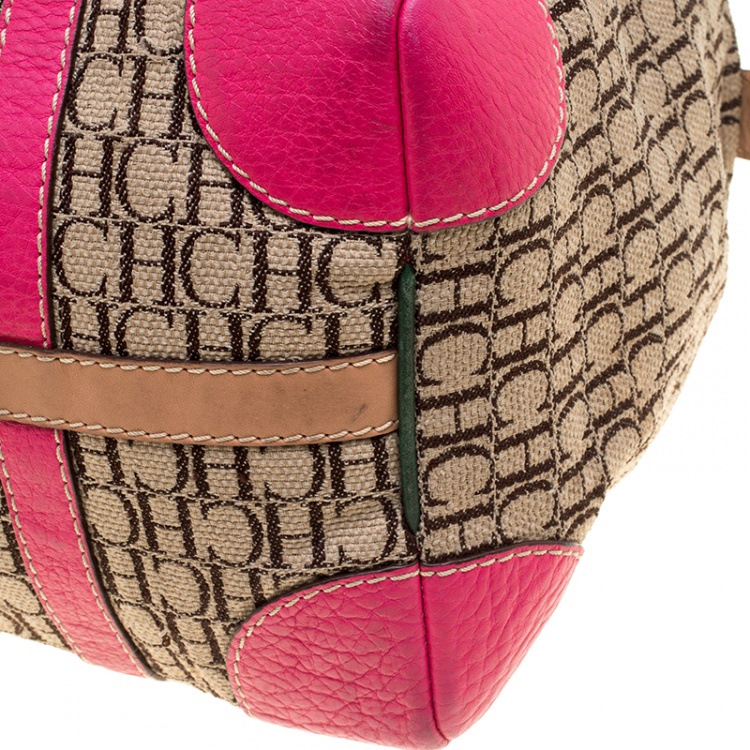 Pre Owned Carolina Herrera Multicolor Monogram Canvas and Leather Andy Boston Bag