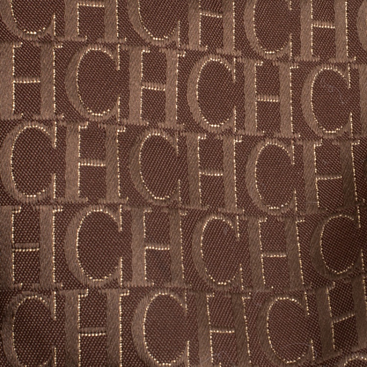 Pre Owned Carolina Herrera Gold Monogram Leather Andy Boston Bag
