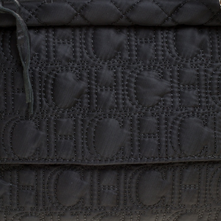 Pre Owned Carolina Herrera Black Monogram Nylon Shoulder Bag