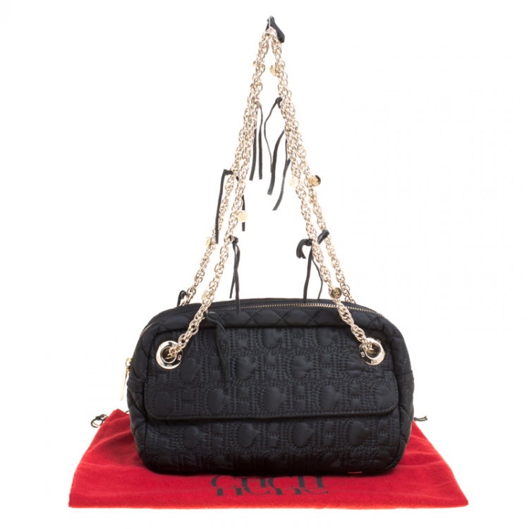 Pre Owned Carolina Herrera Black Monogram Nylon Shoulder Bag