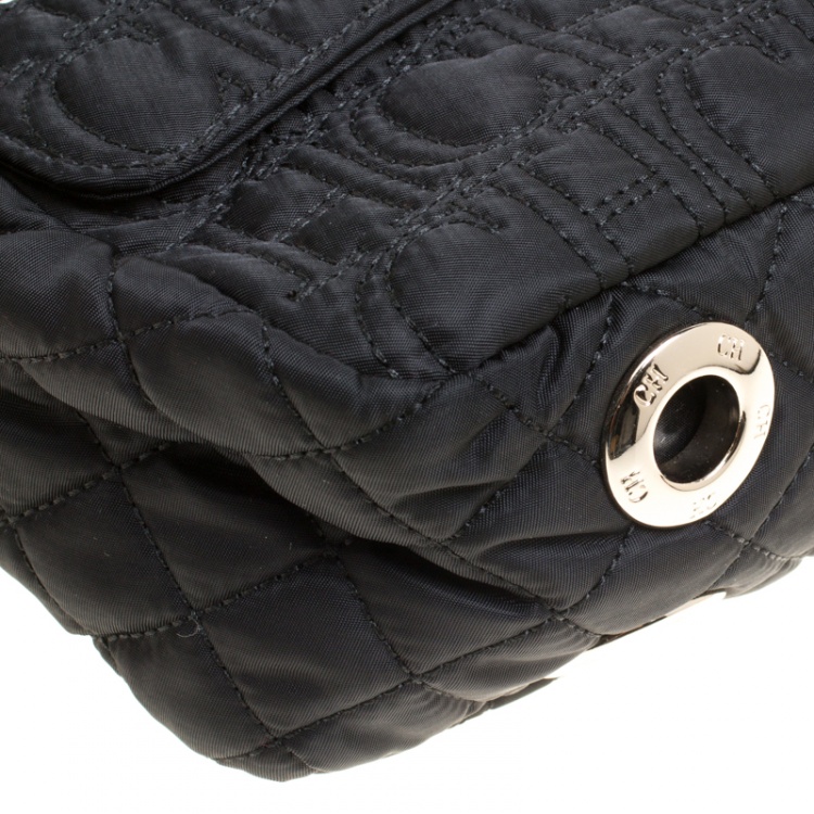 Pre Owned Carolina Herrera Black Monogram Nylon Shoulder Bag