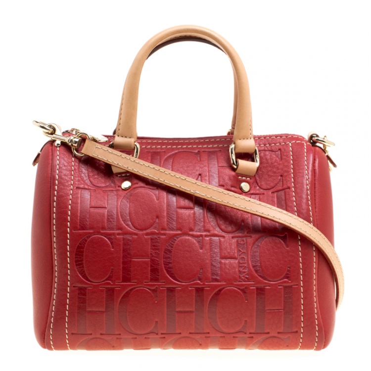 مملوكة مسبقًا Carolina Herrera Burgundy Leather Andy Boston Bag