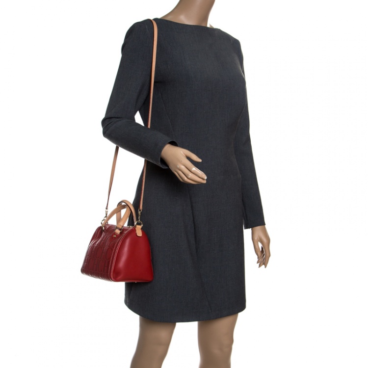 مملوكة مسبقًا Carolina Herrera Burgundy Leather Andy Boston Bag