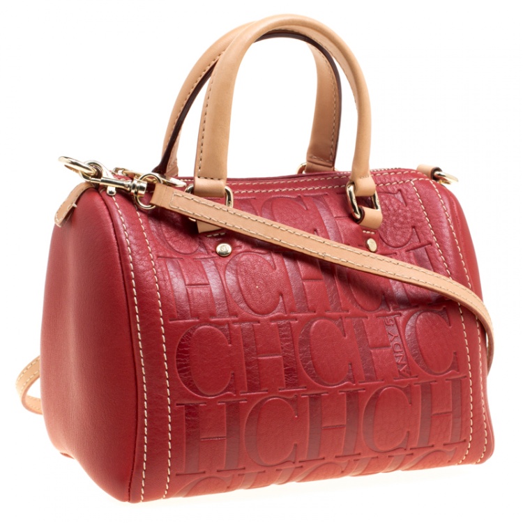 مملوكة مسبقًا Carolina Herrera Burgundy Leather Andy Boston Bag