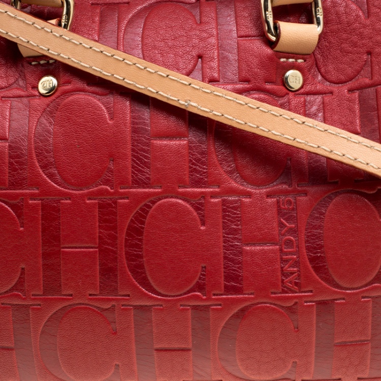 مملوكة مسبقًا Carolina Herrera Burgundy Leather Andy Boston Bag