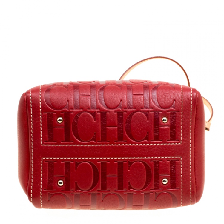 مملوكة مسبقًا Carolina Herrera Burgundy Leather Andy Boston Bag