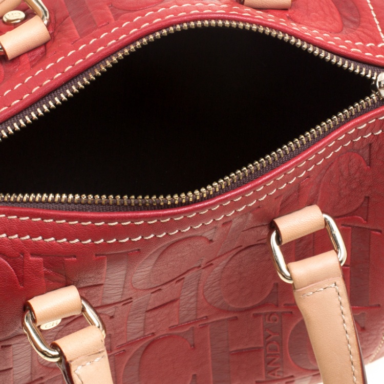 مملوكة مسبقًا Carolina Herrera Burgundy Leather Andy Boston Bag