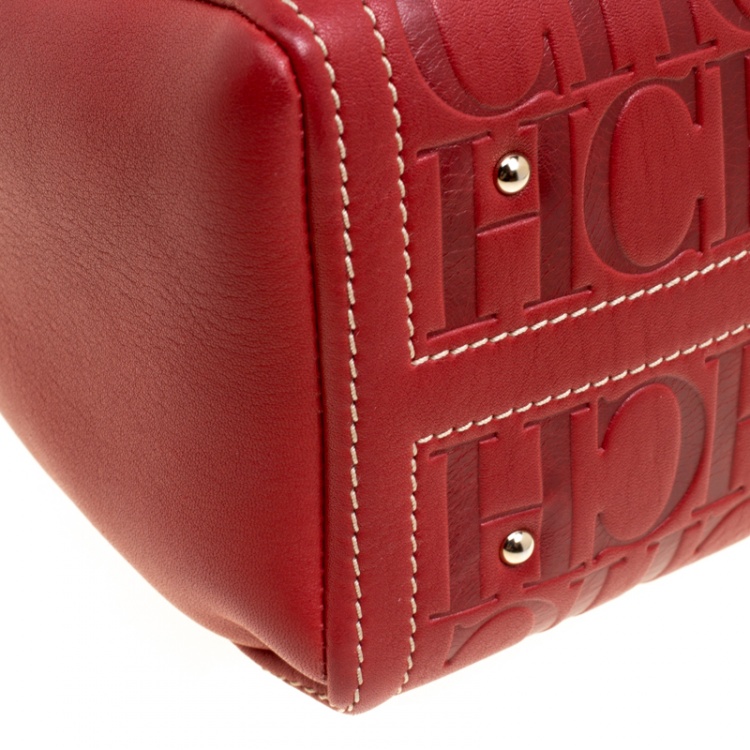 مملوكة مسبقًا Carolina Herrera Burgundy Leather Andy Boston Bag