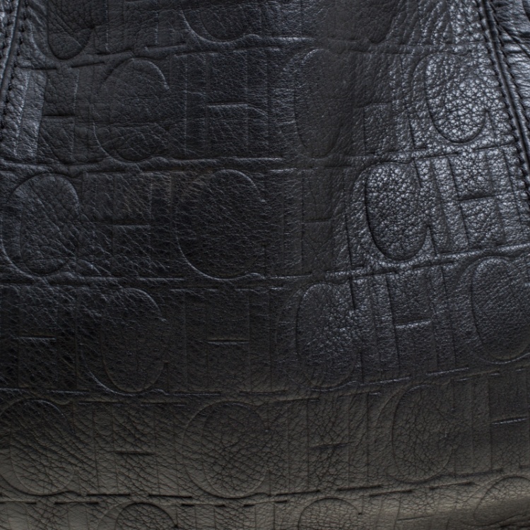 Pre Owned Carolina Herrera Black Monogram Leather Shoulder Bag