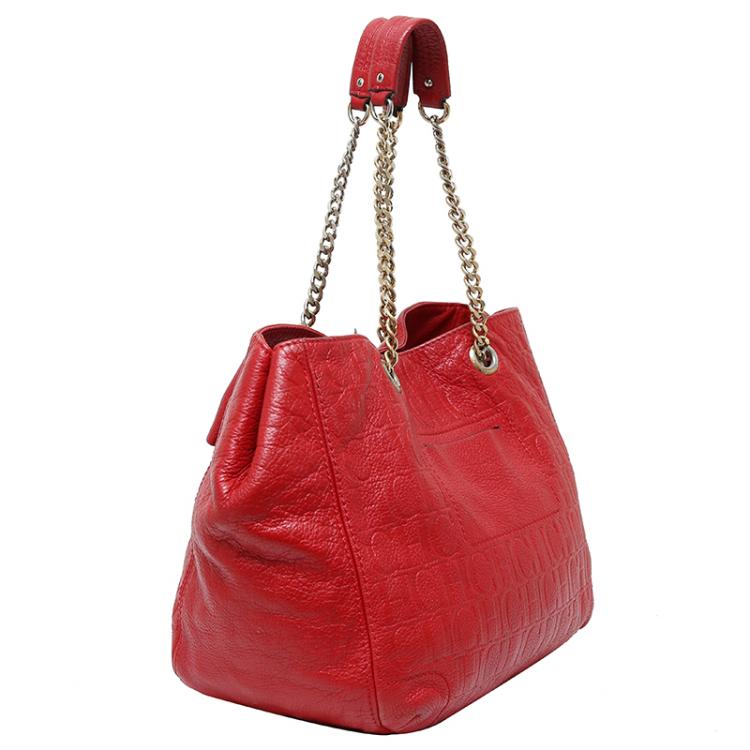 Pre Owned Carolina Herrera Red Monogram Leather Audrey Tote