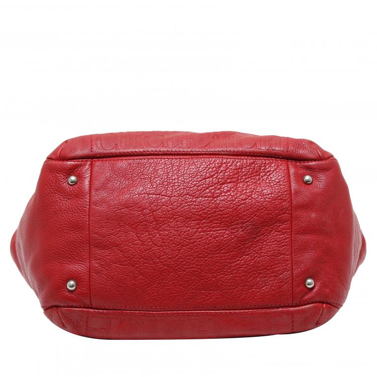 Pre Owned Carolina Herrera Red Monogram Leather Audrey Tote