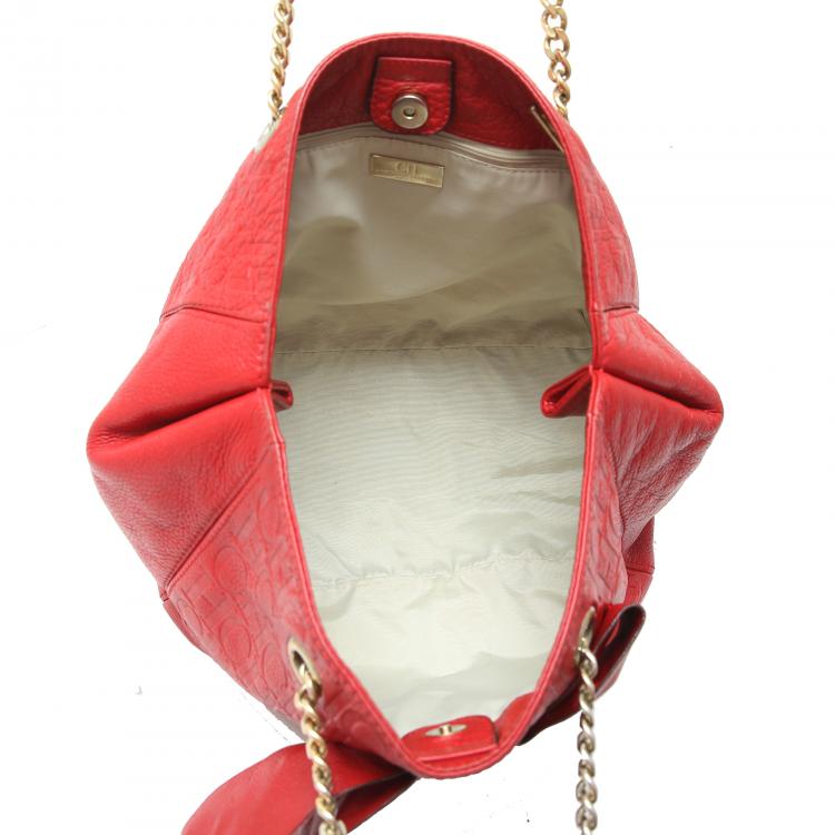Pre Owned Carolina Herrera Red Monogram Leather Audrey Tote