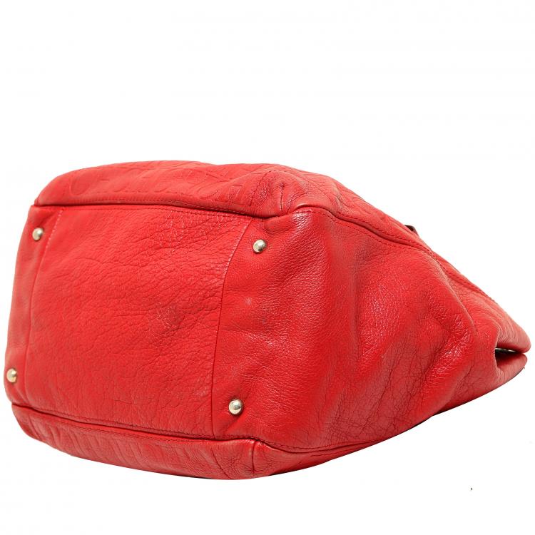 Pre Owned Carolina Herrera Red Monogram Leather Audrey Tote