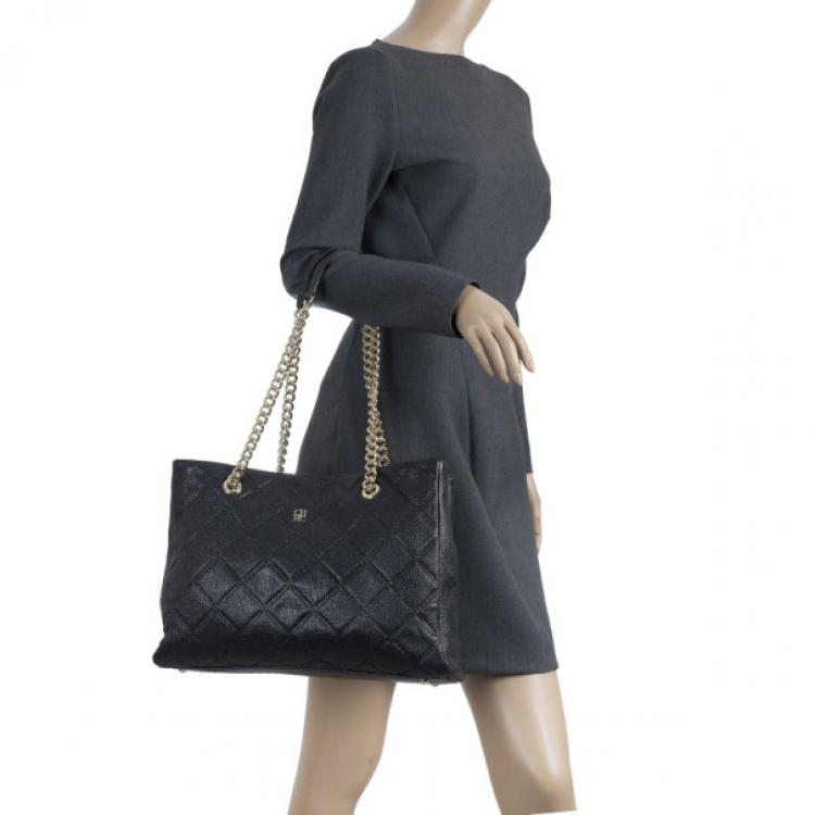 Pre Owned Carolina Herrera Black Quilted Shopper Tote