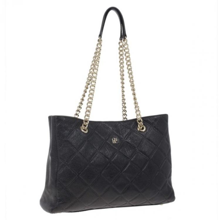 Pre Owned Carolina Herrera Black Quilted Shopper Tote