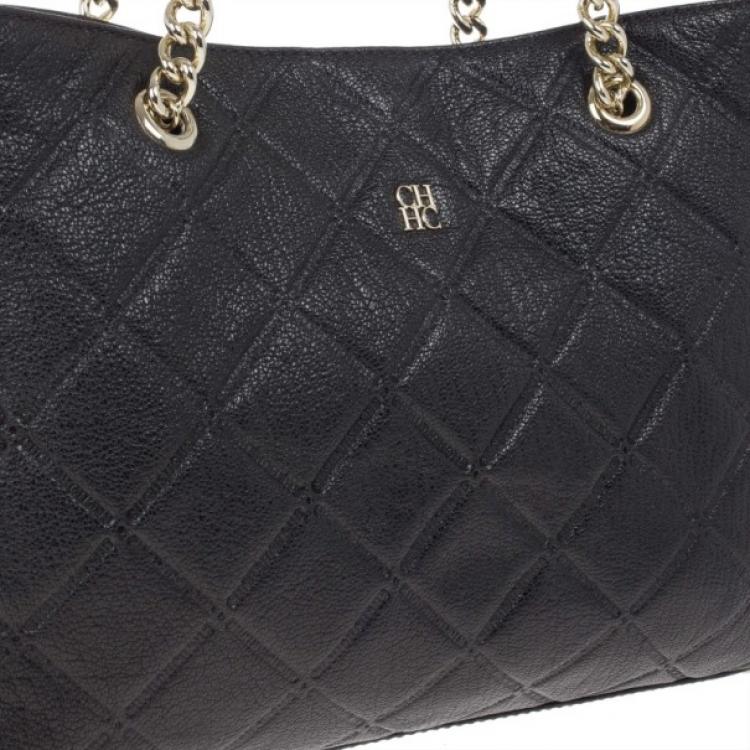 Pre Owned Carolina Herrera Black Quilted Shopper Tote