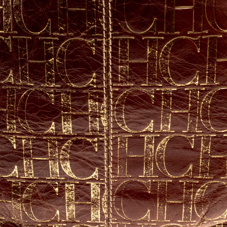 Pre Owned Carolina Herrera Copper Monogram Leather Chain Tote